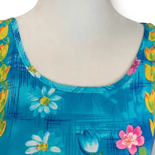 Jams World Vintage 90s Blue Floral Sleeveless Babydoll Midi Dress Small Vibrant