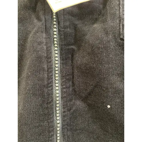 NWT Quacker Factory Stretch Corduroy Bomber Jacket Sz XL Rhinestone Zipper Black