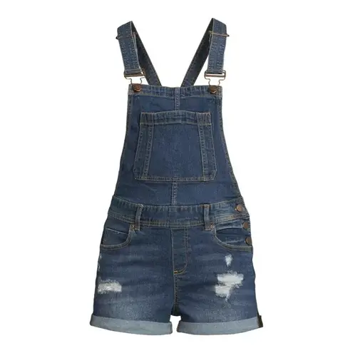 Dollhouse Denim Overalls Sz Large Distressed Coverall Shorts Shortalls Grunge Skater 90s