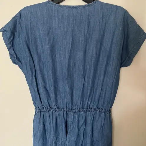 J. Crew Mercantile Chambray Denim Wrap Jumpsuit Size M Elastic Waist Pockets Blue Size M