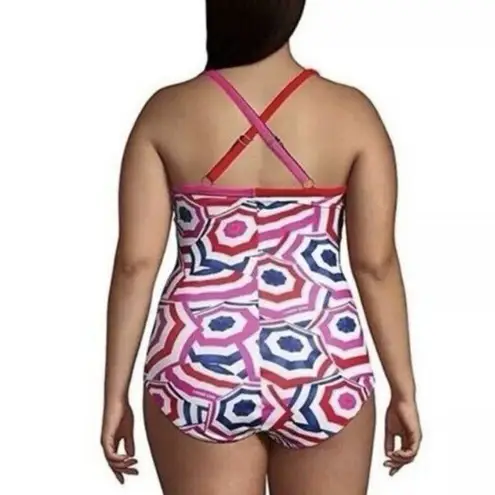 Lands' End  Wireless Criss Cross Umbrella Print One Piece‎ Swimsuit Size 14