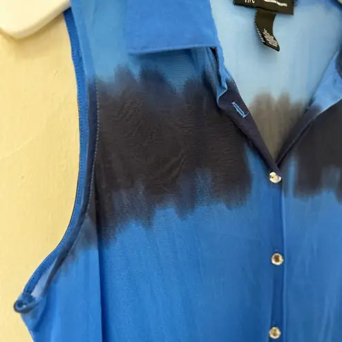 INC International Concepts Sheer Blue Ombré Button Down Shirt w/Tie Front Large