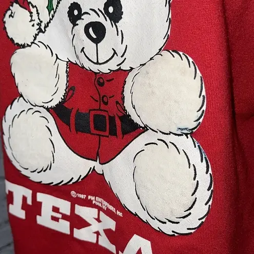 Red Hug Me In Texas 80s Christmas Teddy Bear Vintage Sweatshirt 1987 size XL
