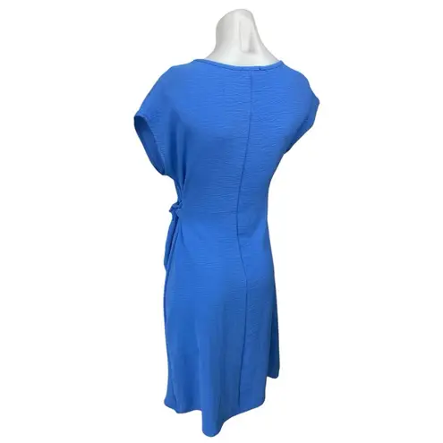 See You Monday Blue Short Sleeve Tie Waist Round Neck A Line Midi Dress Size S