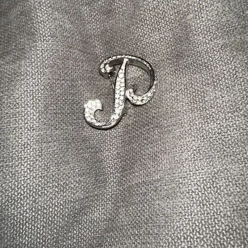 Carolee Silver Tone Clear Rhinestone Monogram Style Letter P Brooch Signed 1.3in Gray