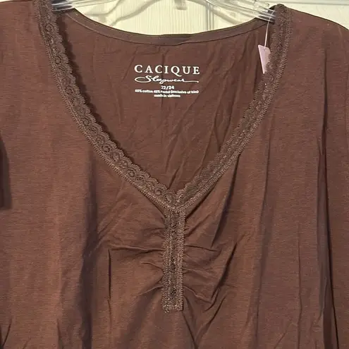 Cacique NWT Sleepwear Short Sleeve Brown Lace Tee 22/24