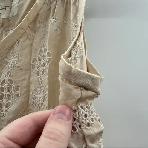 Johnny Was Vintage 100% Silk Eyelet Mesh Embroidered Midi Dress in Cream Sz XS