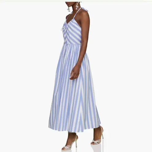 Avec Les Filles NWT Stripe Halter Neck Cotton Blend Midi Dress 6, BLUEWHITE