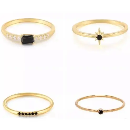 Boutique NEW‎ Women's Dainty Gold Filled Black & Synthetic Diamond Ring Size 7