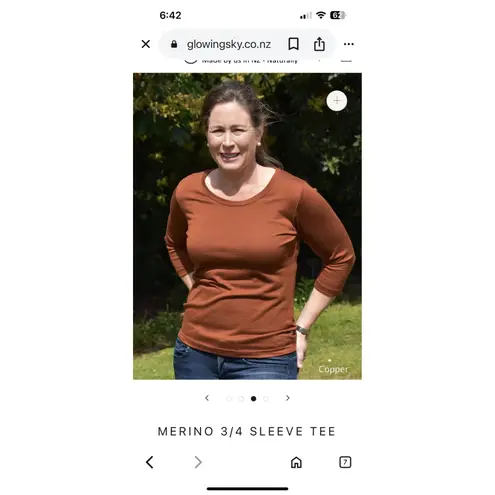 Performance Merino Wool Top Copper Orange 3/4 Sleeve NZ Size 20 (US 16/18)