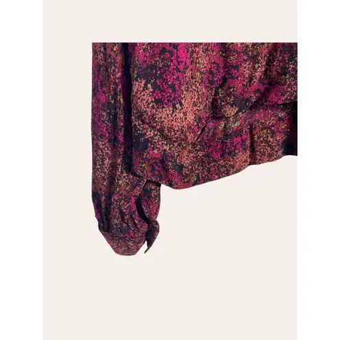 Wilfred Aritzia Red Abstract Print Tie Front Long Sleeve Flowy Blouse Size Small