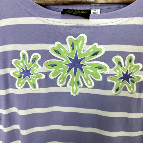 Bob Mackie Dress XL Purple Striped Embroidered Shift Beach Resort Casual Luxe