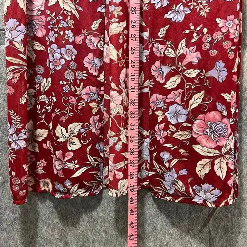 Vintage JCPenney Red Floral Short Sleeve Cardigan Open Front Sheer Casual Lounge Size M
