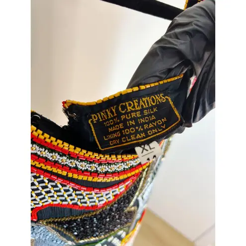 Pinky Creations 80s Vintage Sequin Silk Hand Beaded Dress Size XL Black