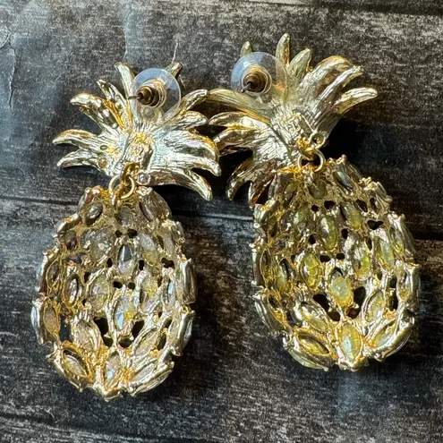 Pineapple Crystal Drop Dangle Earrings Boho Rhinestones Gold
