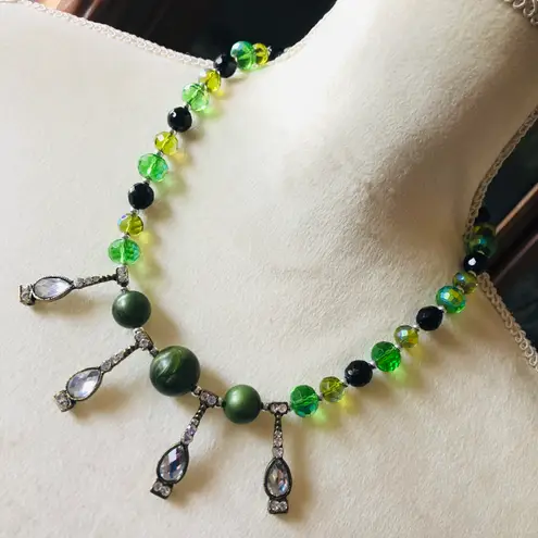 Handcrafted forest surrender mixed crystal bead faceted stone pendant necklace Green