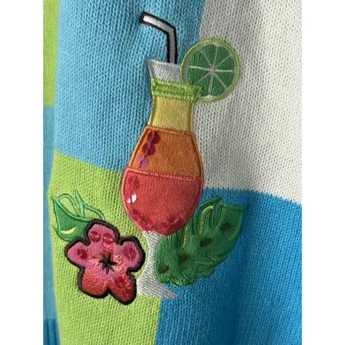 Breckenridge Vintage Woman Sweater 2X Tropical Patchwork Ramie Knit Cardigan