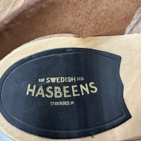 Swedish Hasbeens Merci Clogs Heeled Sandals Wine Red Wooden Women's 37 US 7