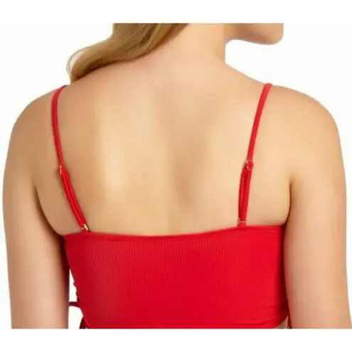 California Waves RED Juniors' Ribbed Side-Tie Bandeau Bikini Swim Top Size S NWT