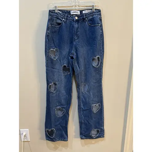 PTCL High Rise Laser Cut Heart Print Jeans Size 29 Blue