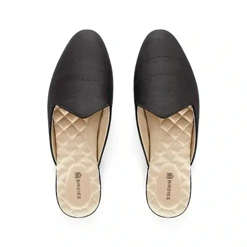 Birdies The Raven Mule in Satin Slubbed Shantung Black