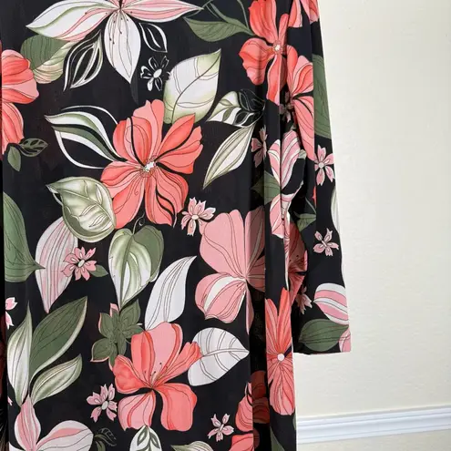 Dressbarn Tropical Floral Plus Size Top 2X Soft Stretch Knit Pullover Modest Black