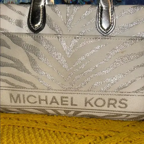 Michael Kors  Gigi Metallic Silver and Cream Zebra Jacquard Handbag/Crossbody - Image 2