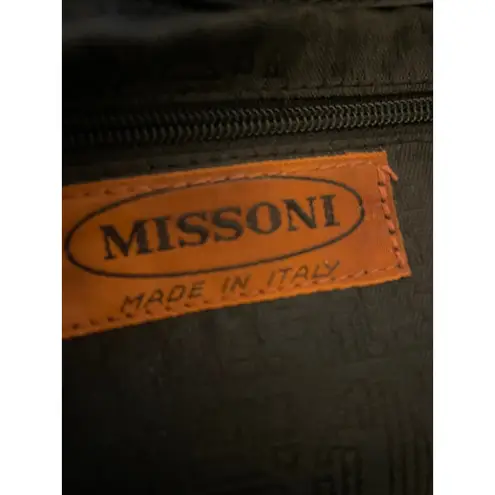 Missoni Black Leather Clutch Bag Rose Flower Accent Evening Bag Made in Italy