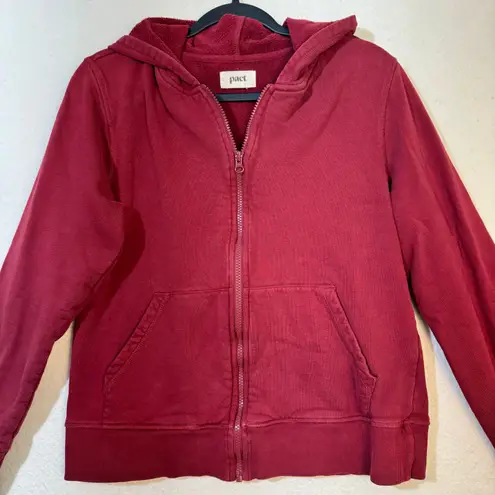 Pact Organic Cotton Red Full-Zip Worn Distressed Hoodie Sweatshirt Large Fitted