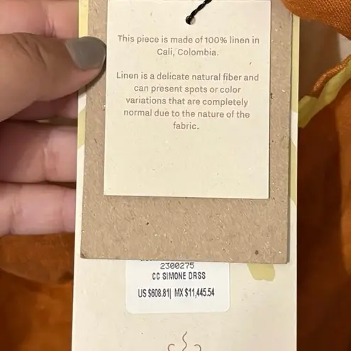 New Anthropologie Cala De La Cruz 100%Linen Orange Simone Maxi Dress Size Medium