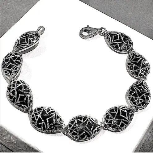 Onyx Black & Sterling Silver Filigree Bracelet