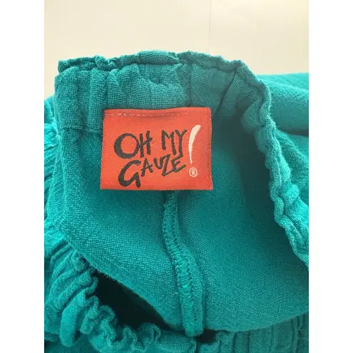Oh My Gauze Kate Pants Size 2 Large XL Green Teal Slit Legs Wide Leg Lagenlook *