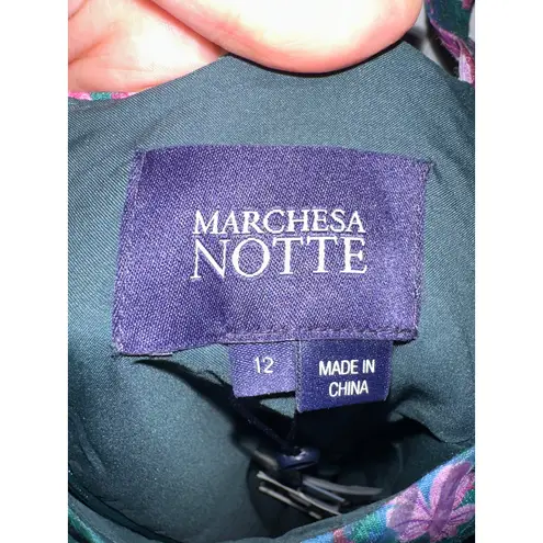 Marchesa Notte Floral Tiered Midi Dress NWT Jewel Tones Size 12 Green