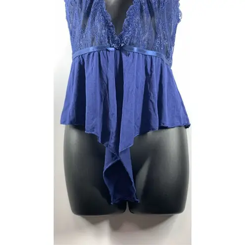 Yandy Women's Lace Plunge Adjustable Strap Romper Negligee Blue Size L/XL