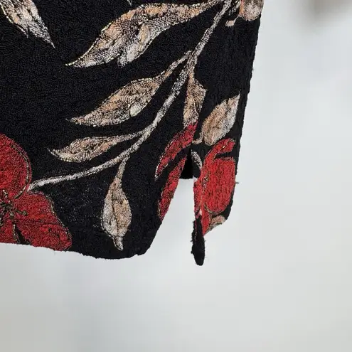 Notations Vintage Top Womens XL Black Red Flower Whimsigoth Vamp Fall Textured