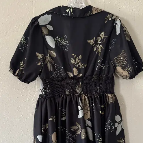 Floral Mini Dress With Puff sleeves Black Size 1X