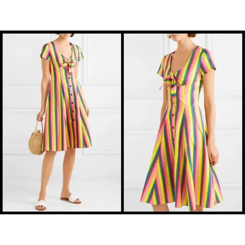 STAUD ππ Alice Tie-front Striped Stretch-Cotton Dress 4 NWT