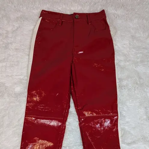 Jagger & Stone Faux Leather Pants Red White Stripe Size 2 (Runs Small)