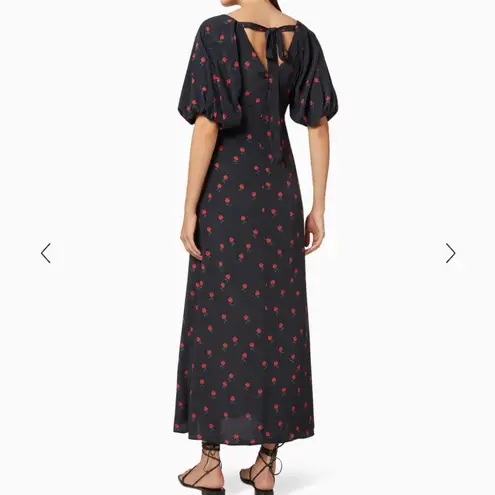 Never Fully Dressed Valentina Puff Sleeve Maxi Dress Rose Print Size 16 Women's Black