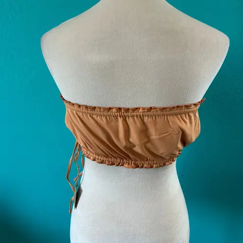 Free People NWT Toast Swim Ruffle Bikini Top in Sandstone Bandeau Swimsuit Beach Swim Size L