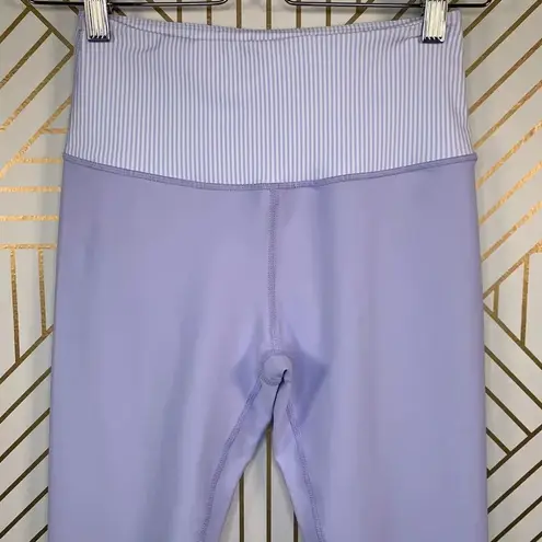 Allfenix Leggings Workout Gym Stretch Stripe Ankle Length Purple Size Small