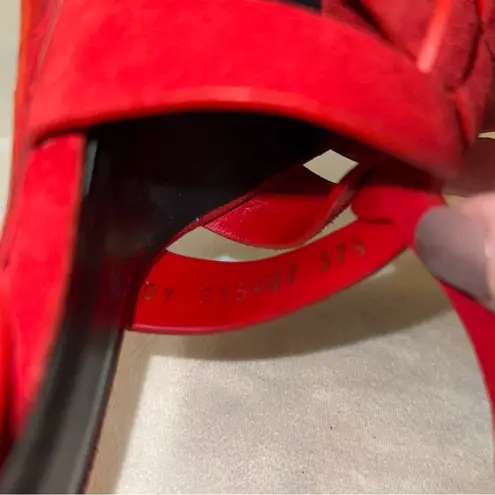 Saint Laurent YSL Tribute Platform Sandal in Red Suede Size EU 37.5