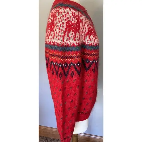 Northern Isles VTG Fair Isle Cardigan Women’s MED Red Sweater Reindeer Holiday