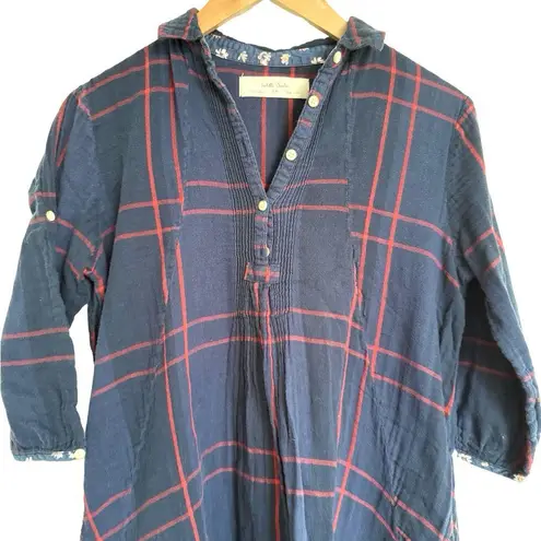 Anthropologie  Isabella Sinclair Homestead Plaid Shirt Dress Size S Navy Blue Red