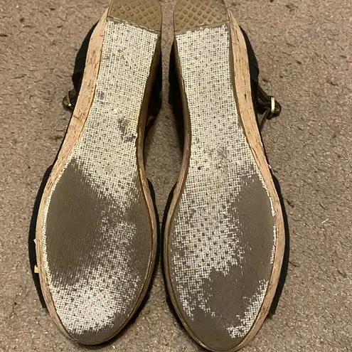 Toms ‎ Black Peep Toe Open Toe Cork Wedge Sandals Size 9.5