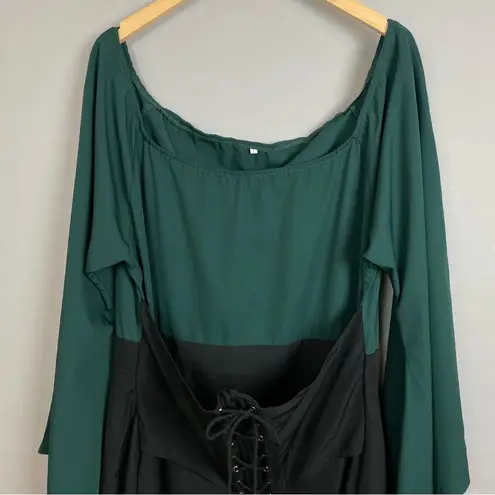 Pirate Wench Halloween Costume Women Long Bell Sleeves Corset Asymmetrical Hem Green Size L