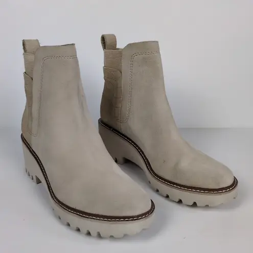 DOLCE VITA Beige Huey H2O Suede Leather Ankle Booties Lug Sole Women's 7.5