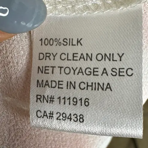 Yumi Kim Womens Floral Roll Tab Sleeves Cream Pink Button Top 100% Silk Size S