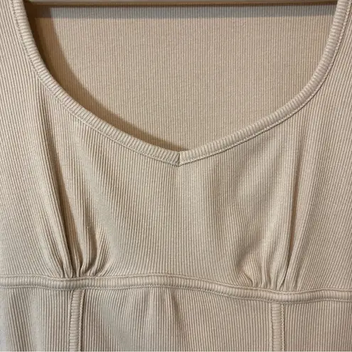 Ambiance Tan Light Brown Ribbed Lined Short Sleeve Scoop Neck Cropped Crop Top Size L