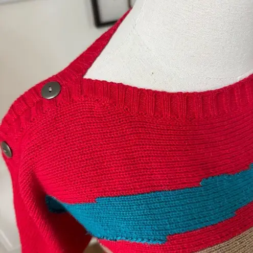 Vintage 80s Chaus Boat Neck Brush Stroke Bold Sweater M Red Size M